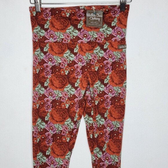 Matilda Jane NEW Medium Girls Red Floral Pull On Stretch Leggings - Picture 3 of 4